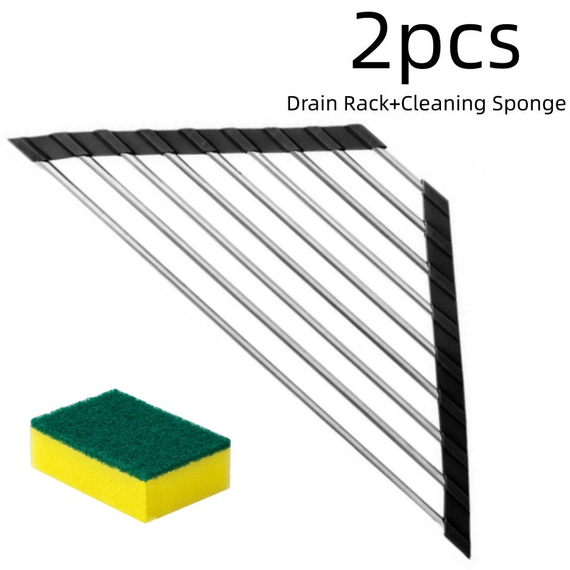 2‑Piece Foldable Stainless Steel Triangle Sink Drain Rack with Quick‑Drain Design