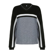 Spliced Contrasting Loose Fitting Hoodie Pullover