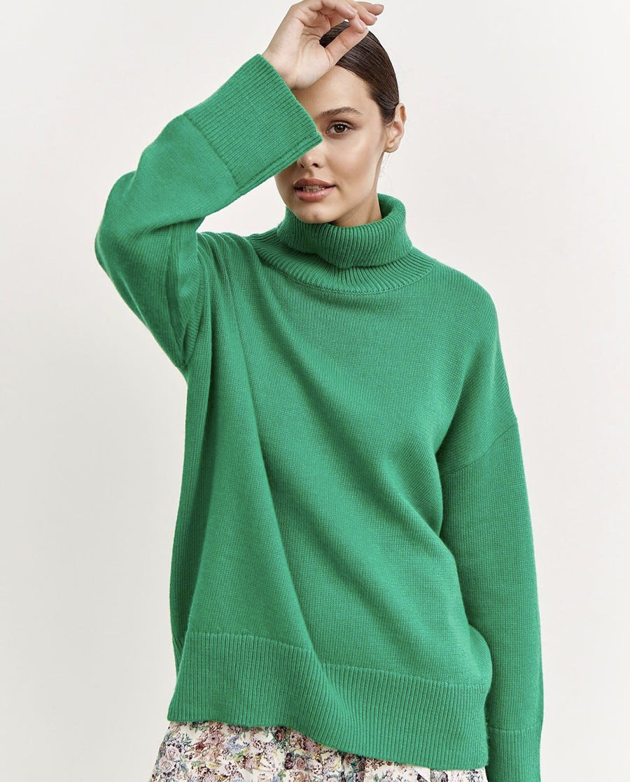 Autumn and Winter European and American Loose Basic Style Solid Color Pullover