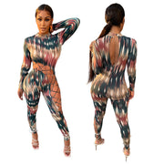 Women's long-sleeved colorful Christmas print jumpsuit