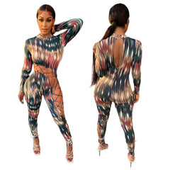 Women's long-sleeved colorful Christmas print jumpsuit