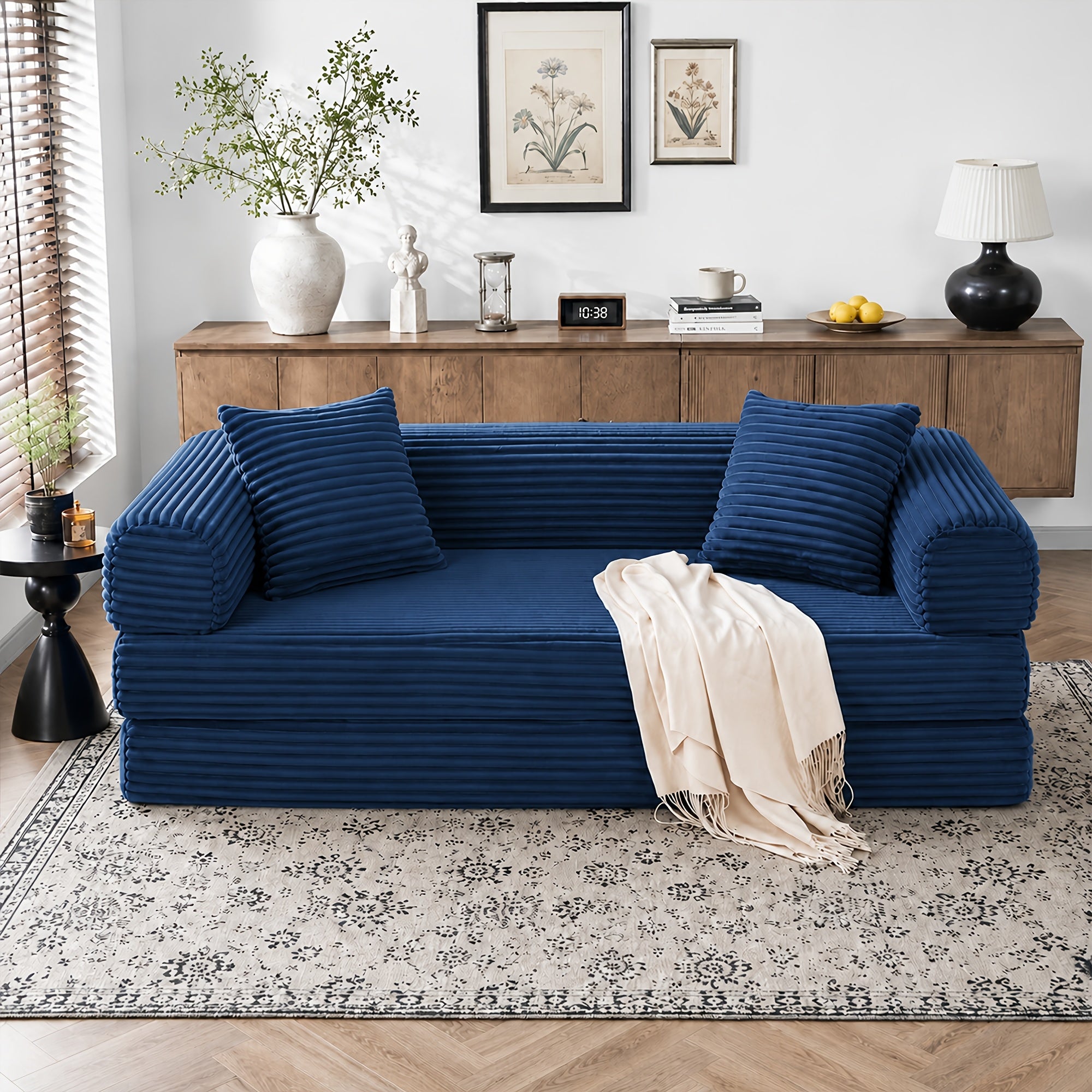 Left chaise L-shaped sectional sofa with memory foam cushions and corduroy upholstery