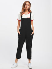 Casual Cotton Pocket Suspenders Cropped Overalls