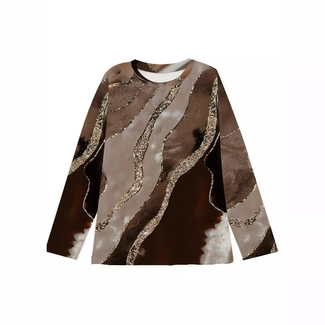 Retro Marbling Geometric Long-Sleeve T-Shirt
