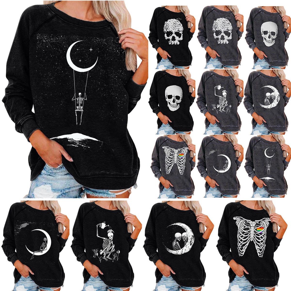 Women's Halloween Skull Graphic Sweatshirt