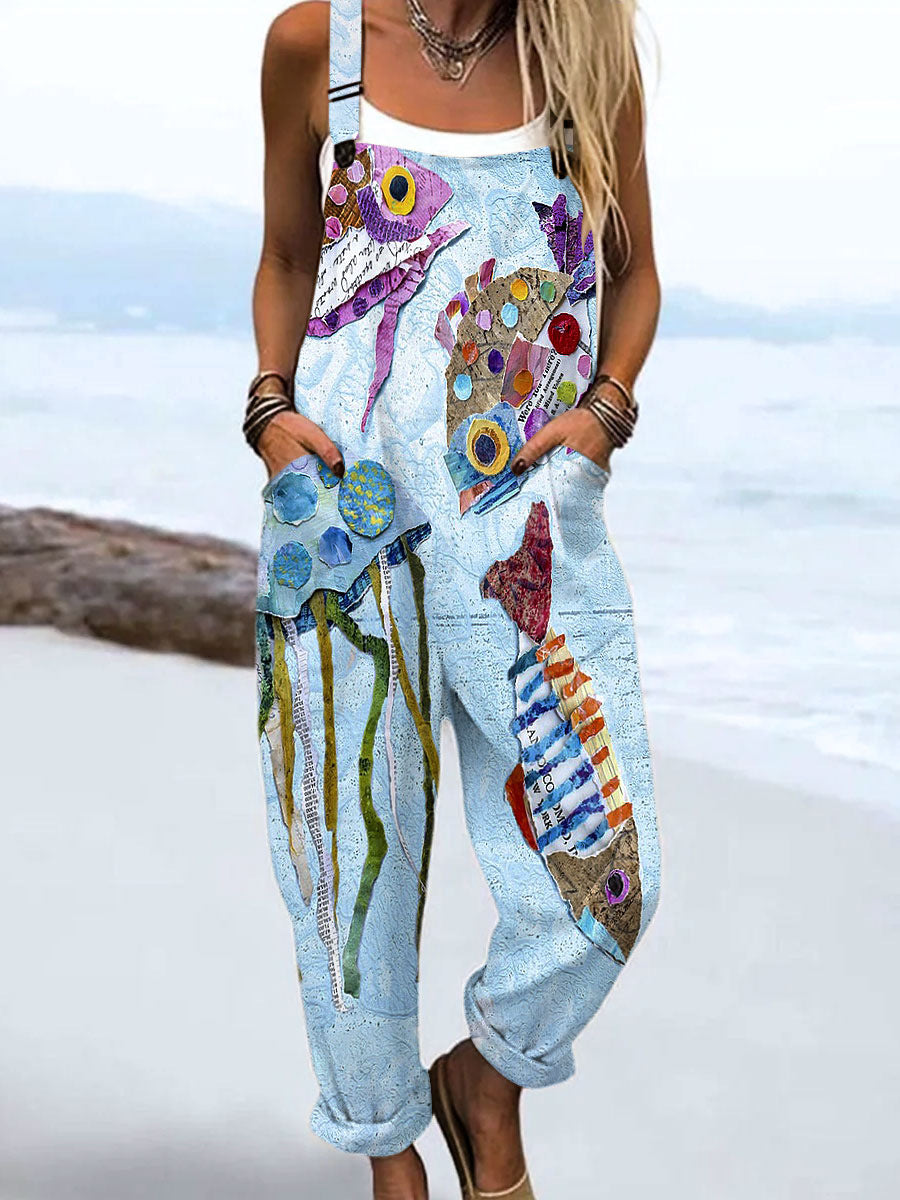 Women's 3D Print Summer Casual Suspender Romper
