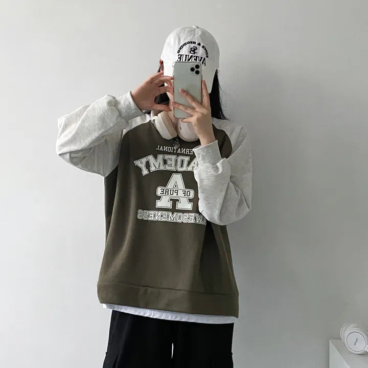 Korean Style Fleece-Lined Patchwork Women's Sweater