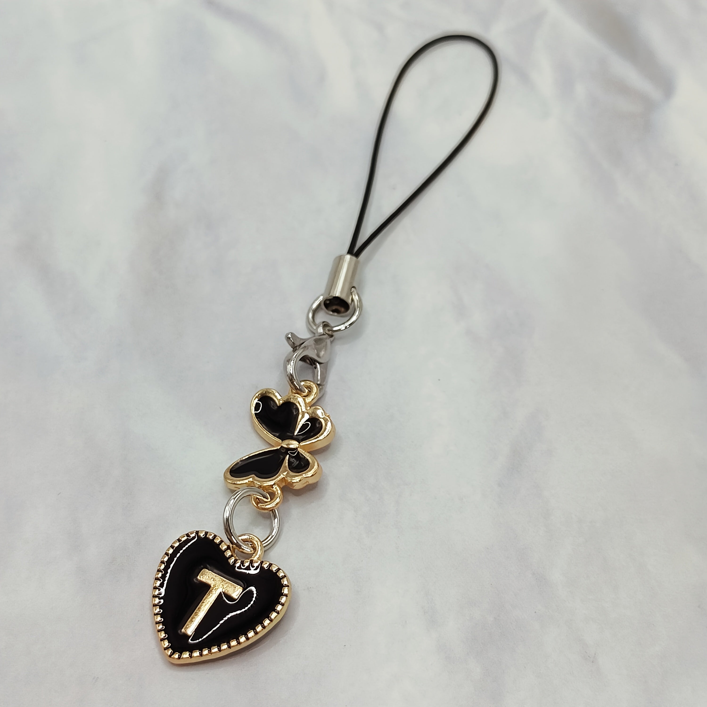 Black Letter A‑Z and Butterfly Phone Charm – Durable Aluminum Alloy