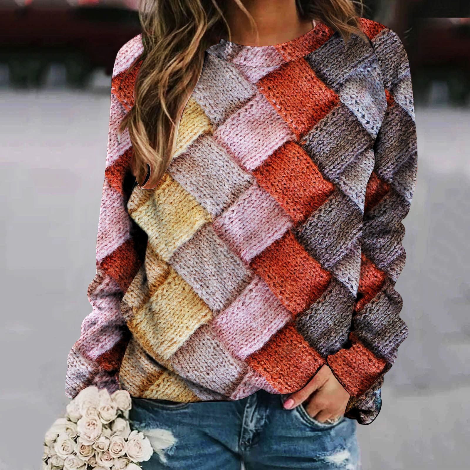 Chic Patchwork Raglan Long Sleeve Women's Sweater