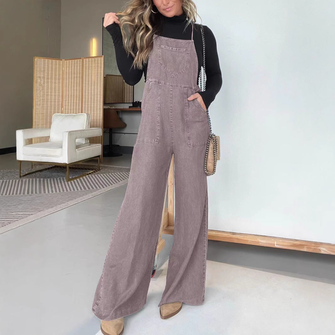 Trendy Denim Wide-Leg Jumpsuit for Women