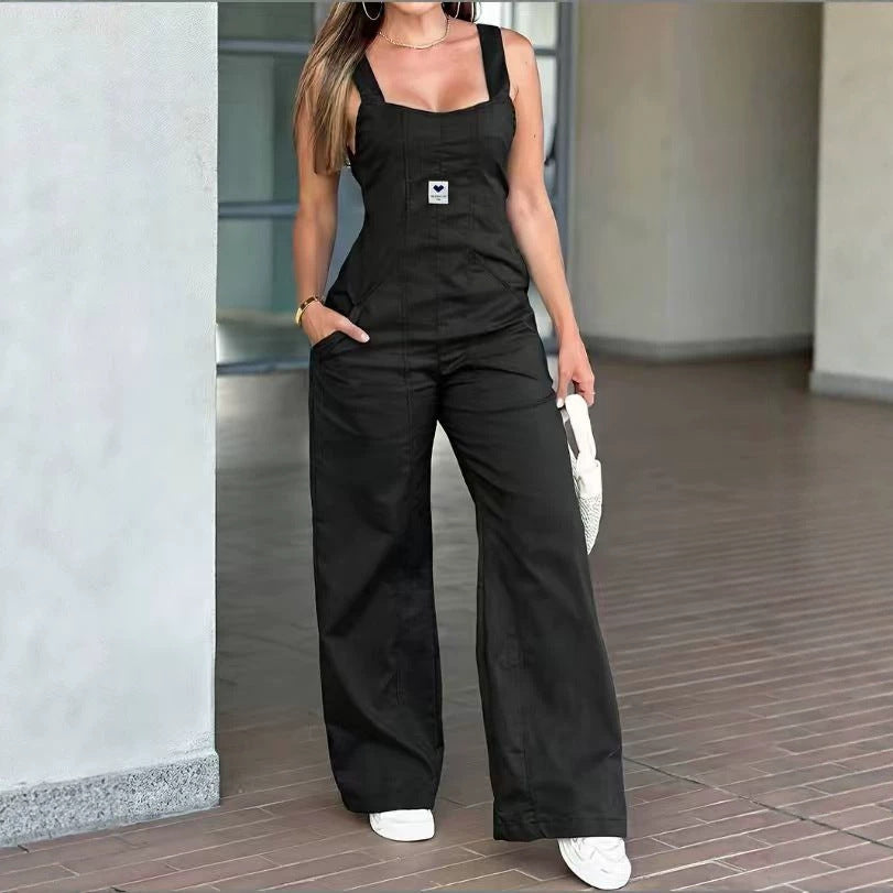 Spring Summer Strap-Style Zippered Simple Casual Fashionable Womens Jumpsuit