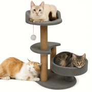 Multi-Level Cat Tree Tower For Indoor Kittens & Cats - Sturdy Kitty House With Scratching Posts, Padded Perches, Space Capsule & Hanging -Like Accessory - Gray Cat Furniture For Climbing, Resting,...