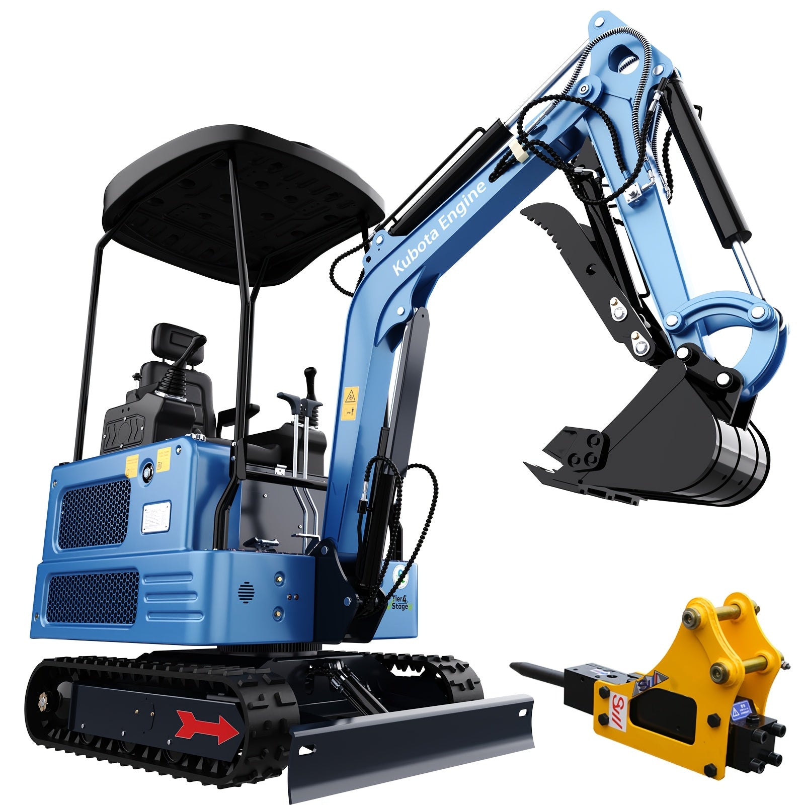 1.8 Ton Crawler Mini Excavator with Hydraulic Thumb and Breaker, Twin‑Cylinder Diesel Engine, Water‑Cooled