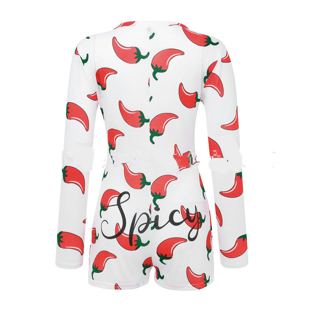 Chili Print Sexy Bodycon Jumpsuit