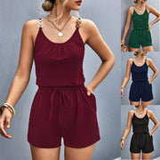 Women's Chic Pleated Metal Strap Summer Jumpsuit