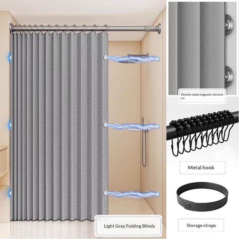 Folding Magnetic Shower Curtain Waterproof and Mildew-resistant Laminated with a Linen-look Finish