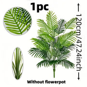 1 Large 47.24-inch Artificial Palm Tree with Realistic Trunk and Lush Green Leaves - All Season Indoor/Outdoor Fake Plant in White Pot, Durable Plastic Structure for Home, Office, Garden, Wedding…