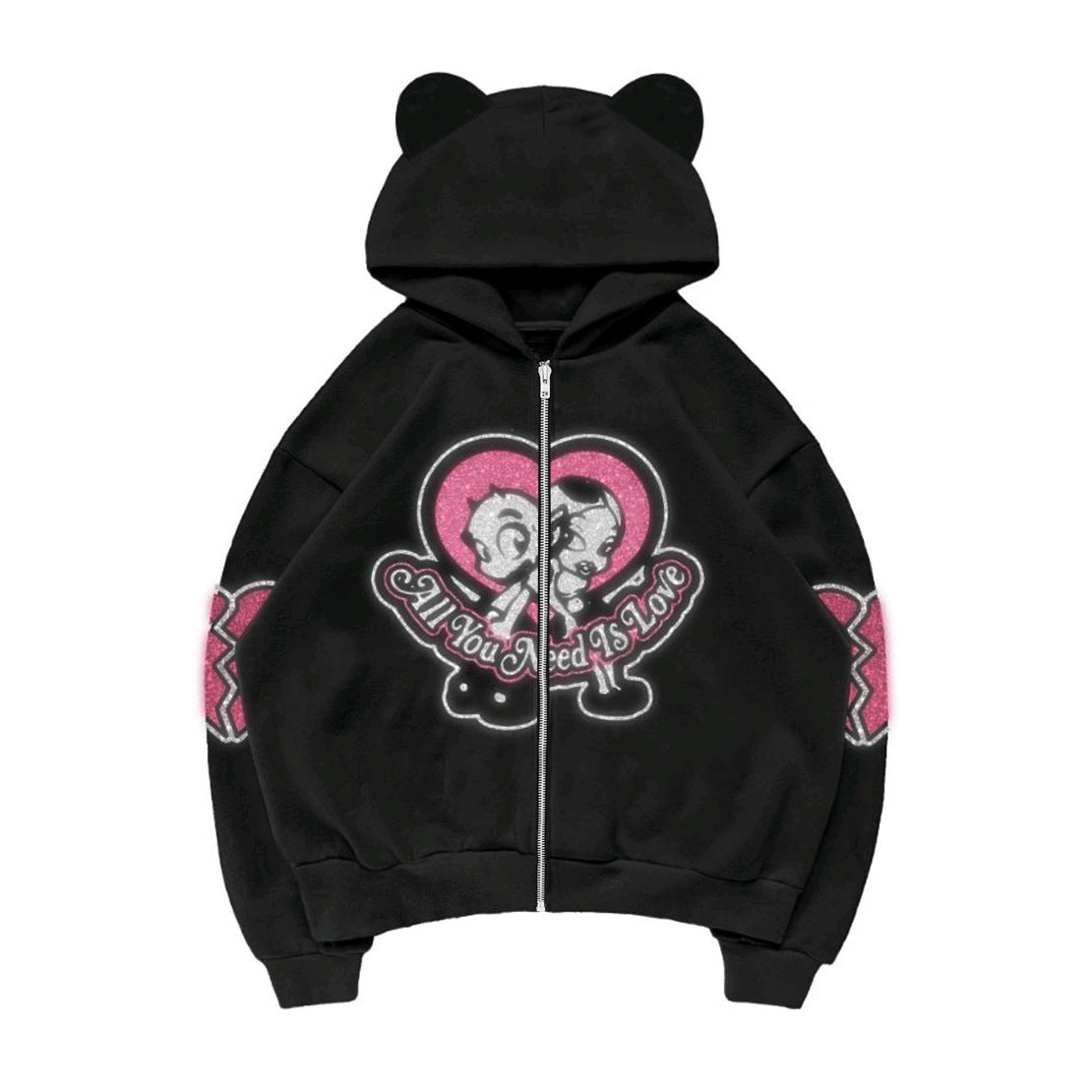 Cute Bear Glitter Print Cardigan Sweater