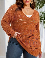 Plus Size Women's Sweater Long Sleeve V-neck Pullover Loose Sweater