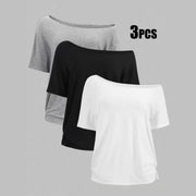 Plus-size Off-shoulderangled-shoulder T-shirt Three-piece Set