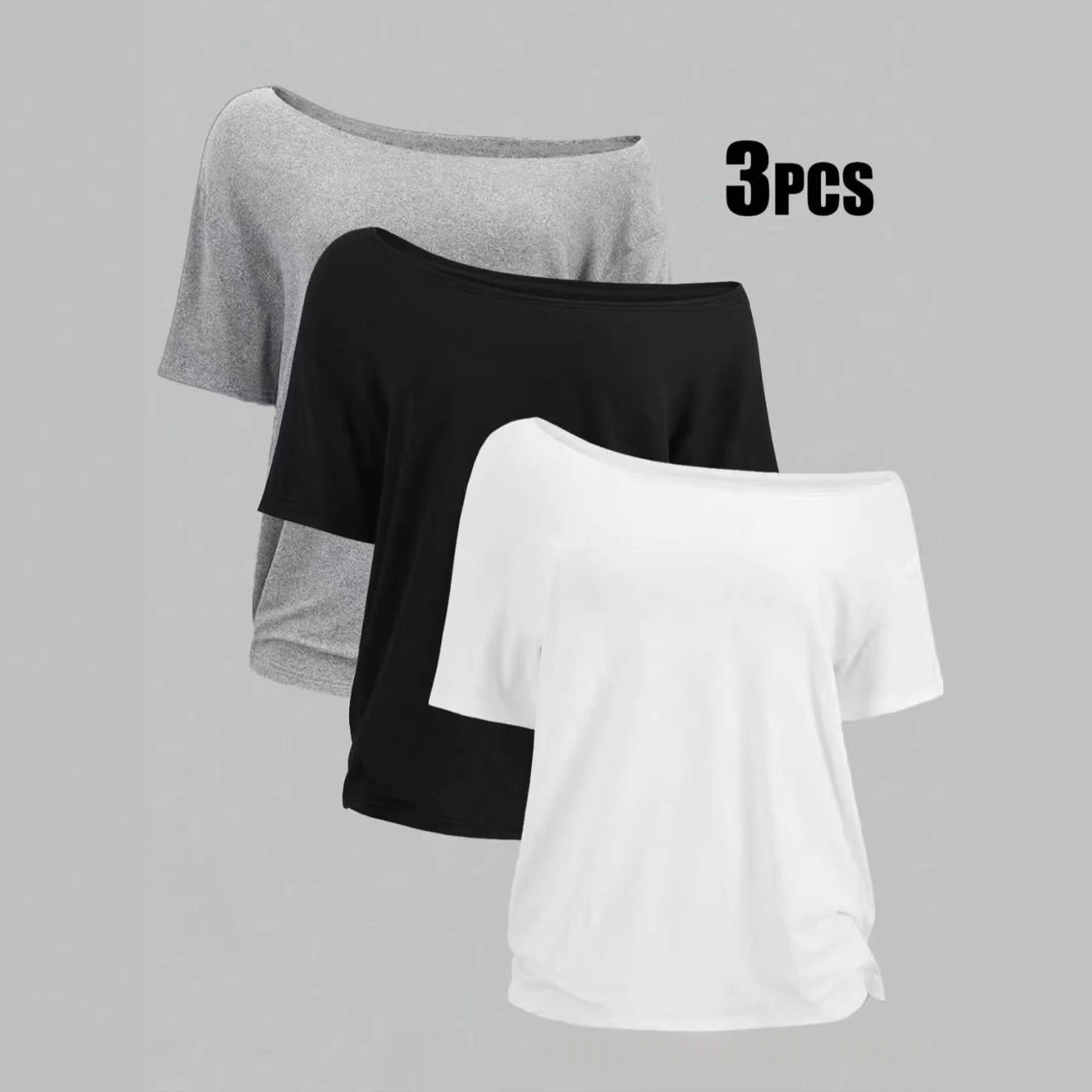 Plus-size Off-shoulderangled-shoulder T-shirt Three-piece Set