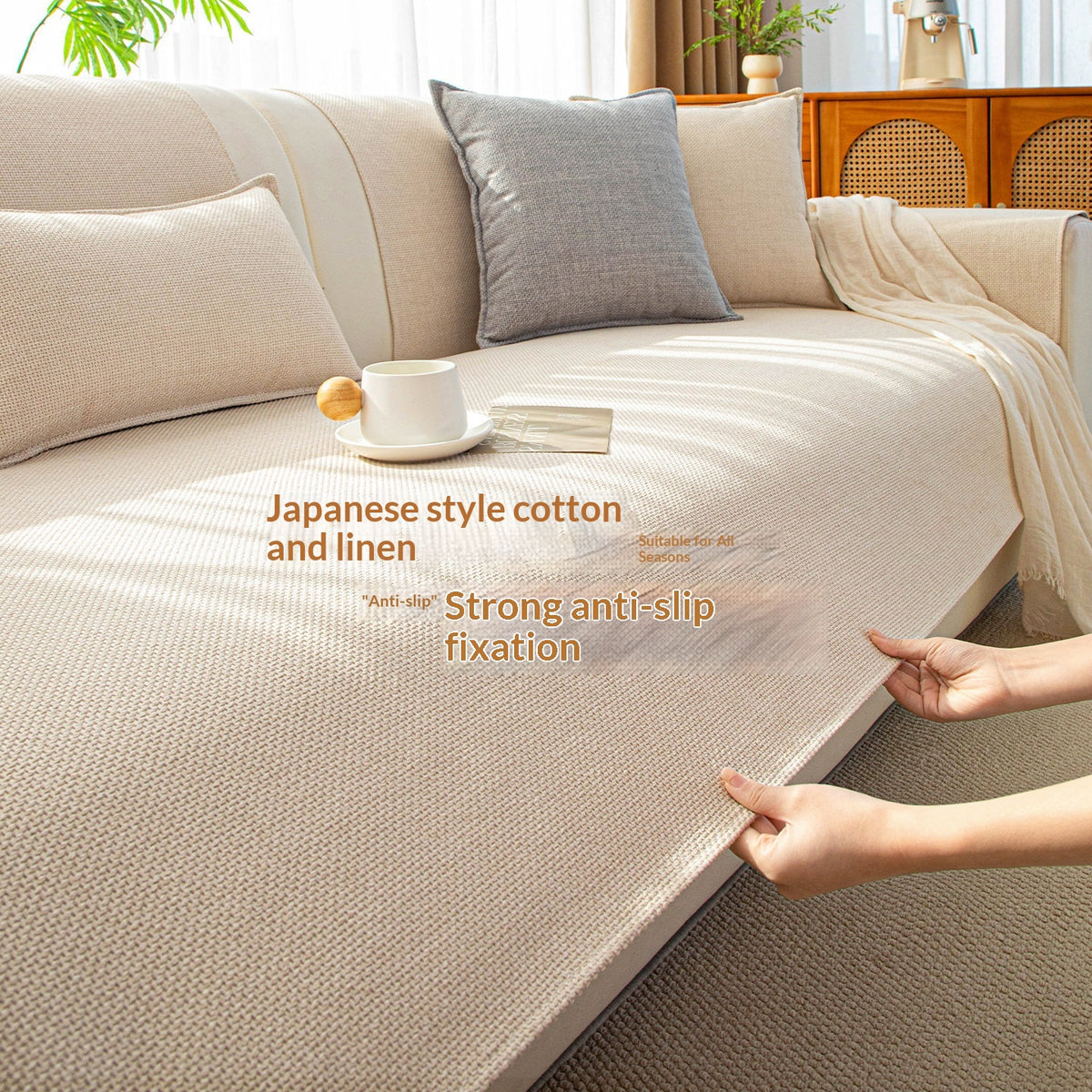 Japanese-Style Faux Cotton-Linen Sofa Cushion - Placemat Design