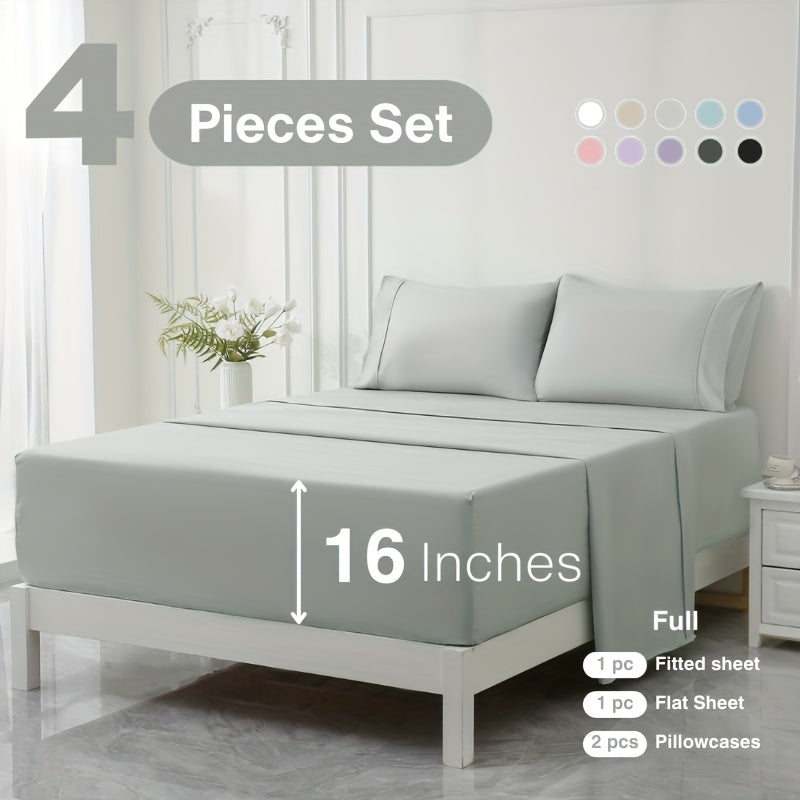 3/4pcs 18 Inch Extra Deep Pocket Bed Sheets Sets, Fits Deep Mattress, Breathable & Cooling Bed Sheets, Hotel Luxury Bed Sheet Set