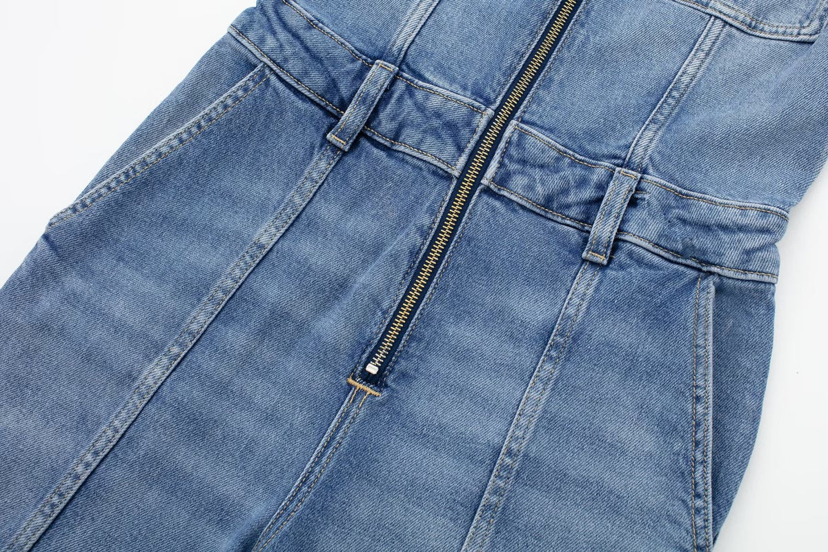 Fall European And American Style Long Denim Jumpsuit