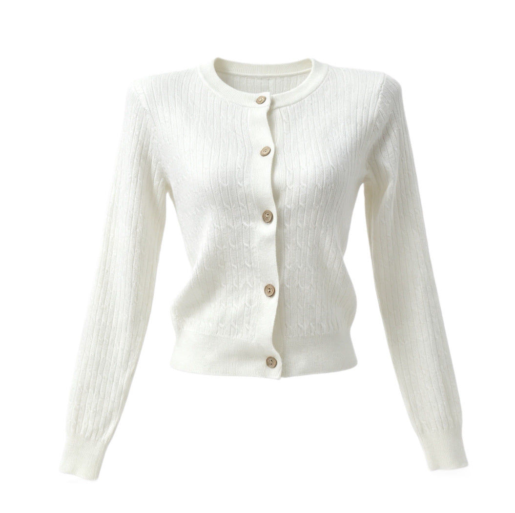 Twisted-cord Pattern White Womens Lightweight Cardigan