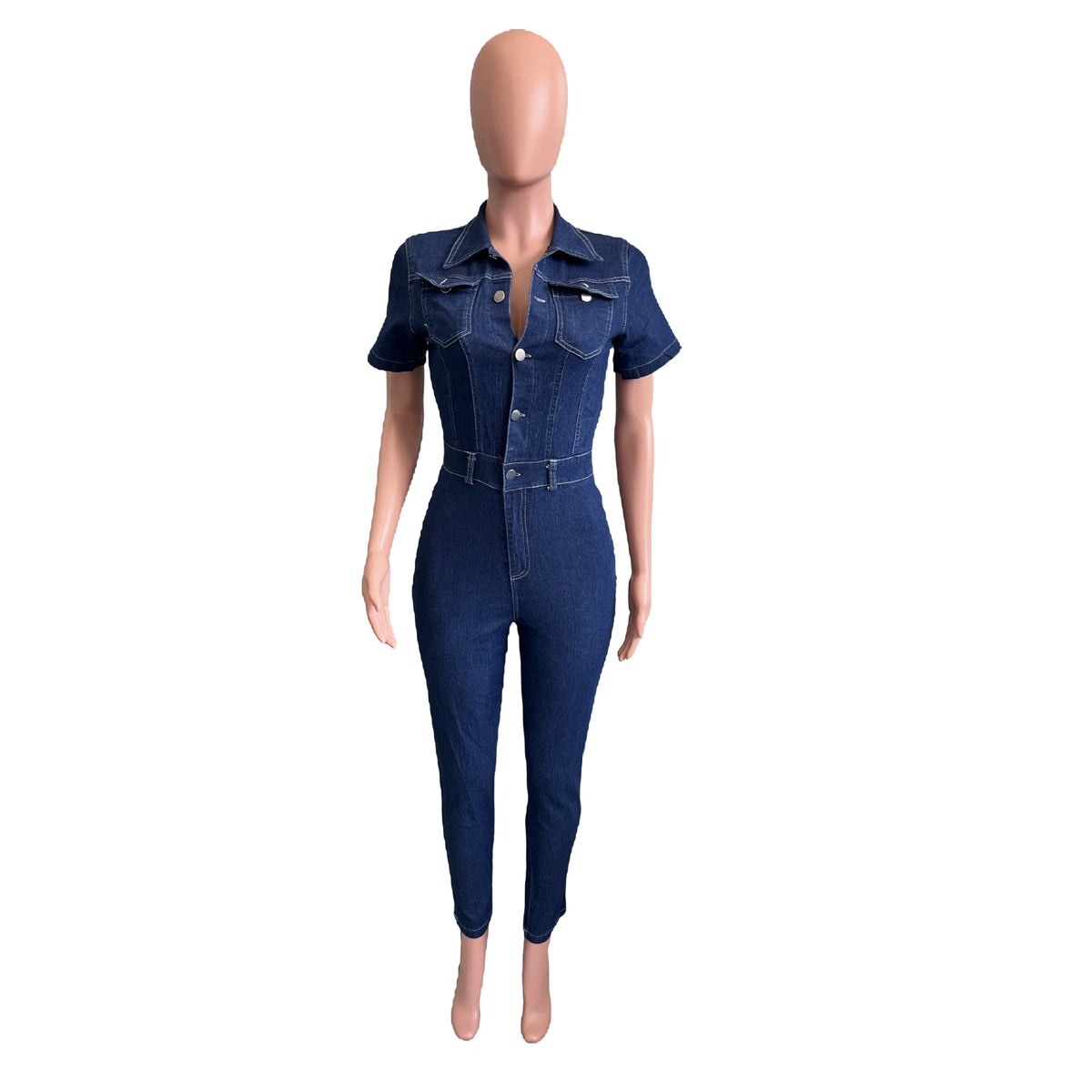 Women's Distressed Skinny Denim Jumpsuit Romper