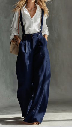 Elegant Wide-Leg Suspender Pants for Women