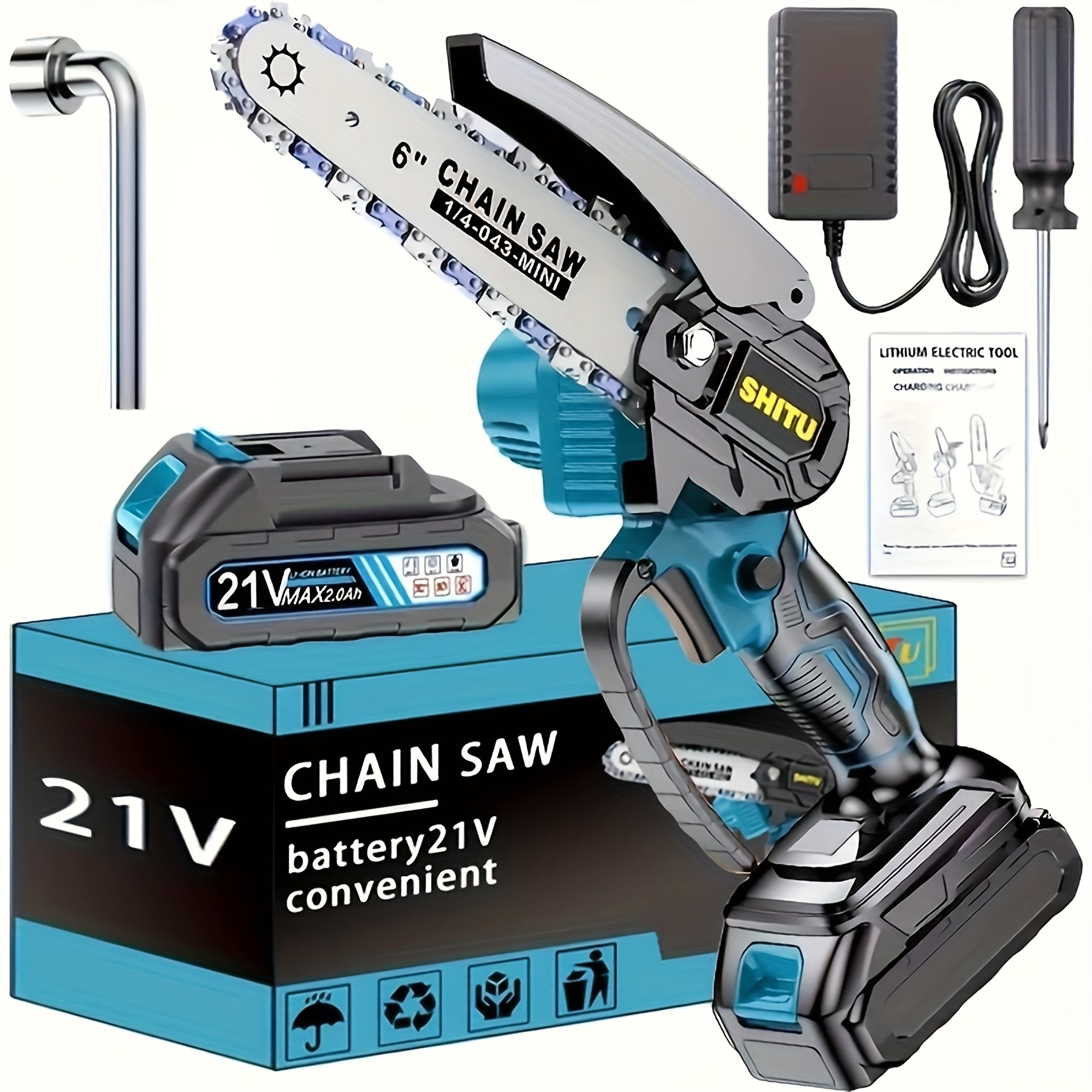 Mini Chainsaw Cordless, Lightweight & Portable Handheld Electric Tree Cutter With Splash Guard, Security Lock, Rechargeable Battery, And Safe Trimming For Quick Cutting Of Tree Branches, Courtyard,...