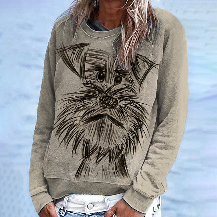 Cute Cartoon Cat Print Long Sleeve Crew Neck Sweatshirt