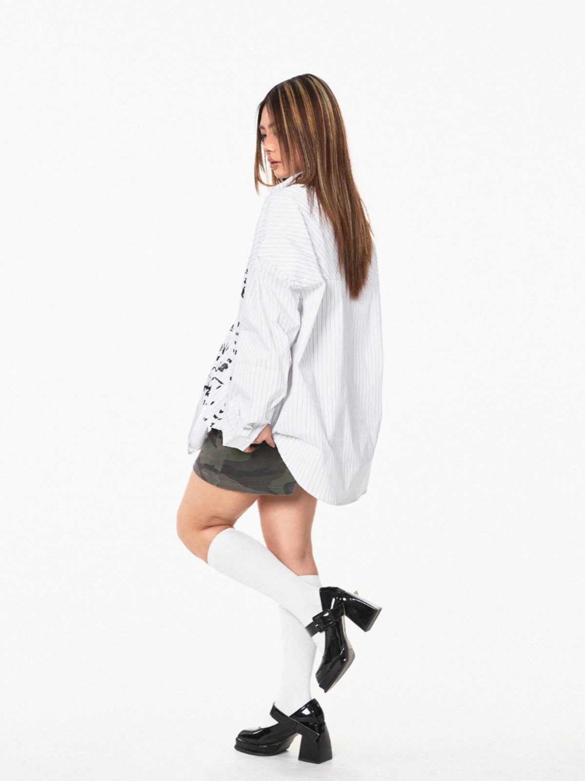 Letter Printed Striped Long-sleeved Shirt Women's Shirt Jacket