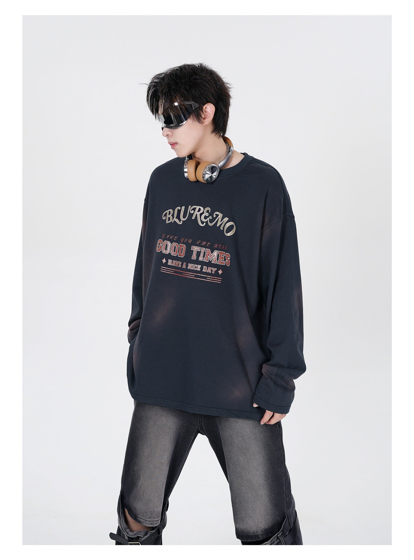 Gold Print Dark Wash Crew Neck Sweatshirt