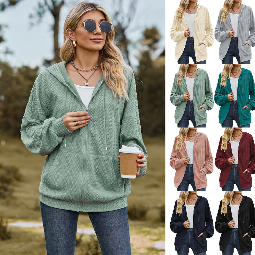 Women's V-Neck Zip-Up Loose Casual Sweater Coat