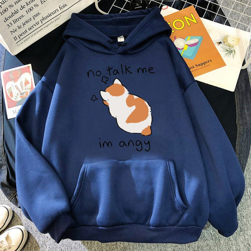 Cute Angry Cat Print Women's Streetwear Hoodie