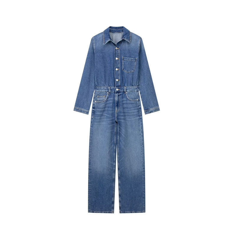 Trendy Women's Straight-Leg Denim Jumpsuit
