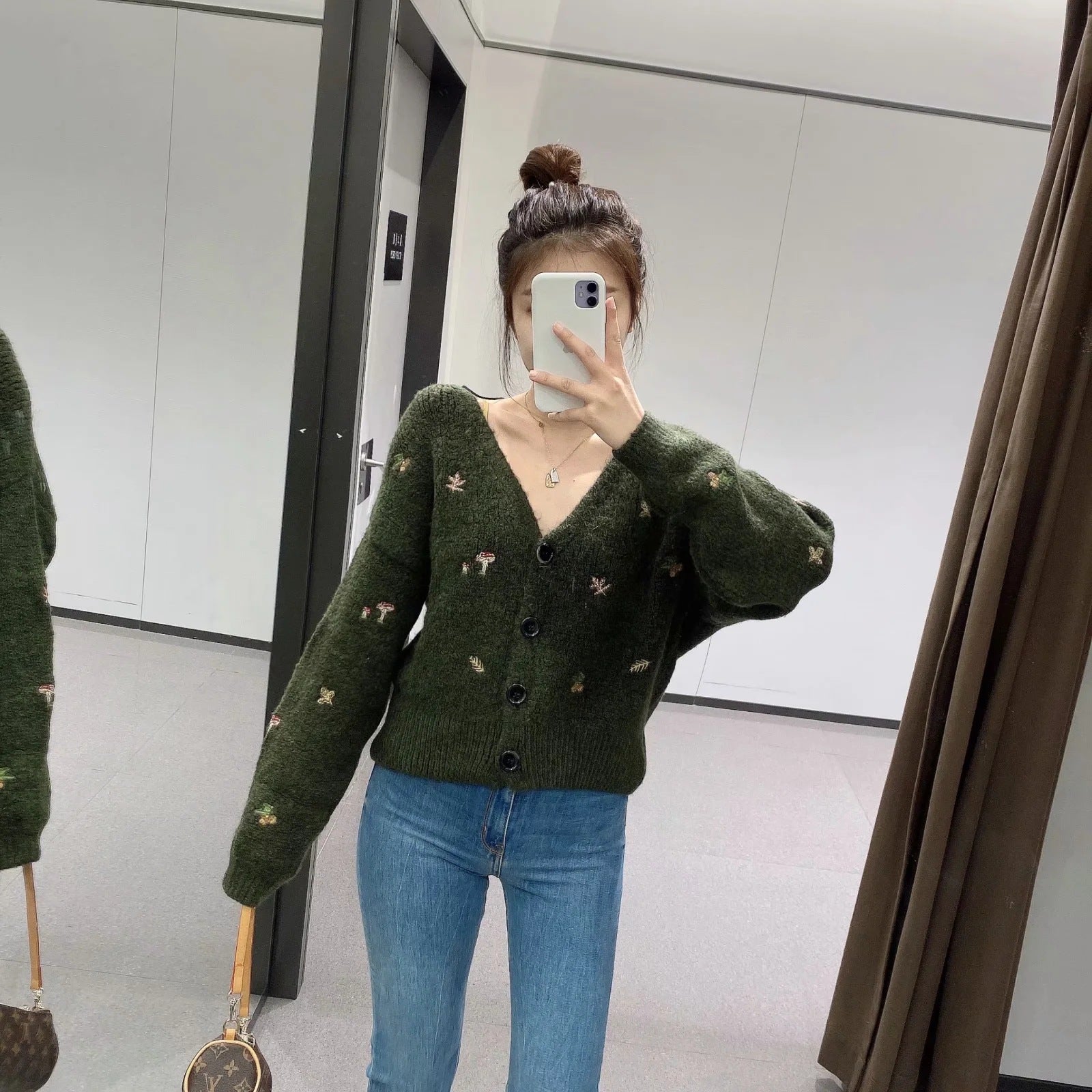 French Retro Embroidered Knit Cardigan Sweatershirt