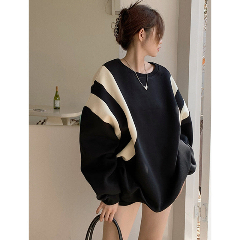 Korean Style Contrast Stitching Oversized Women's Sweater