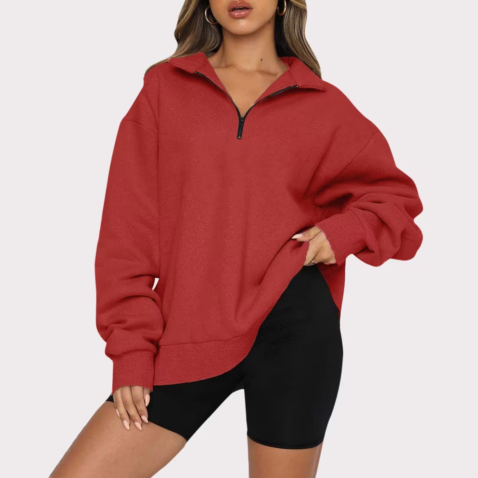 Women's Casual Zip Turndown Collar Sweatshirt