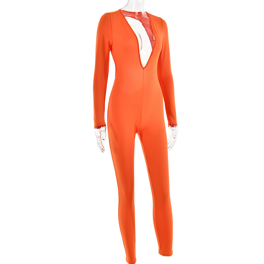 Women's Deep V-neck Long-sleeved Leggings