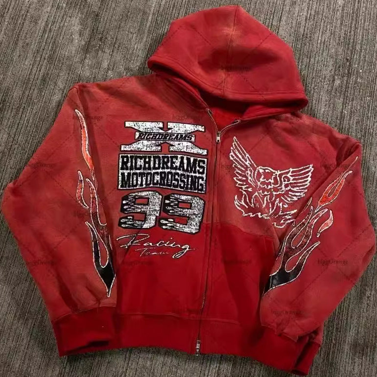 Hip-Hop XINGX Printed Zipper Hooded Sweatshirt