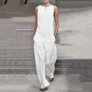 Women's Classic Solid Color Sleeveless Wide-Leg Jumpsuit