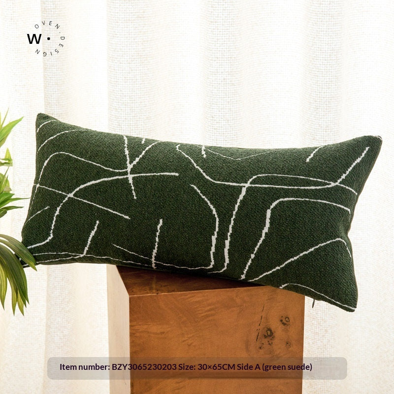 Mori-Style Nordic Forest Green Sofa Throw Pillow - Botanical Geometric Design