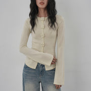 3D Flower-Button Knit Sweater – Slim Fit Autumn Pullover