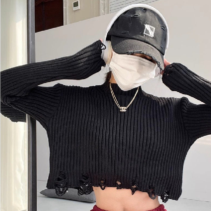 Womens High-waisted Pullover Cropped Knit Sweater