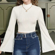 Printed Sexy Lace Thick Long Sleeved T-shirt Knitted Sweater
