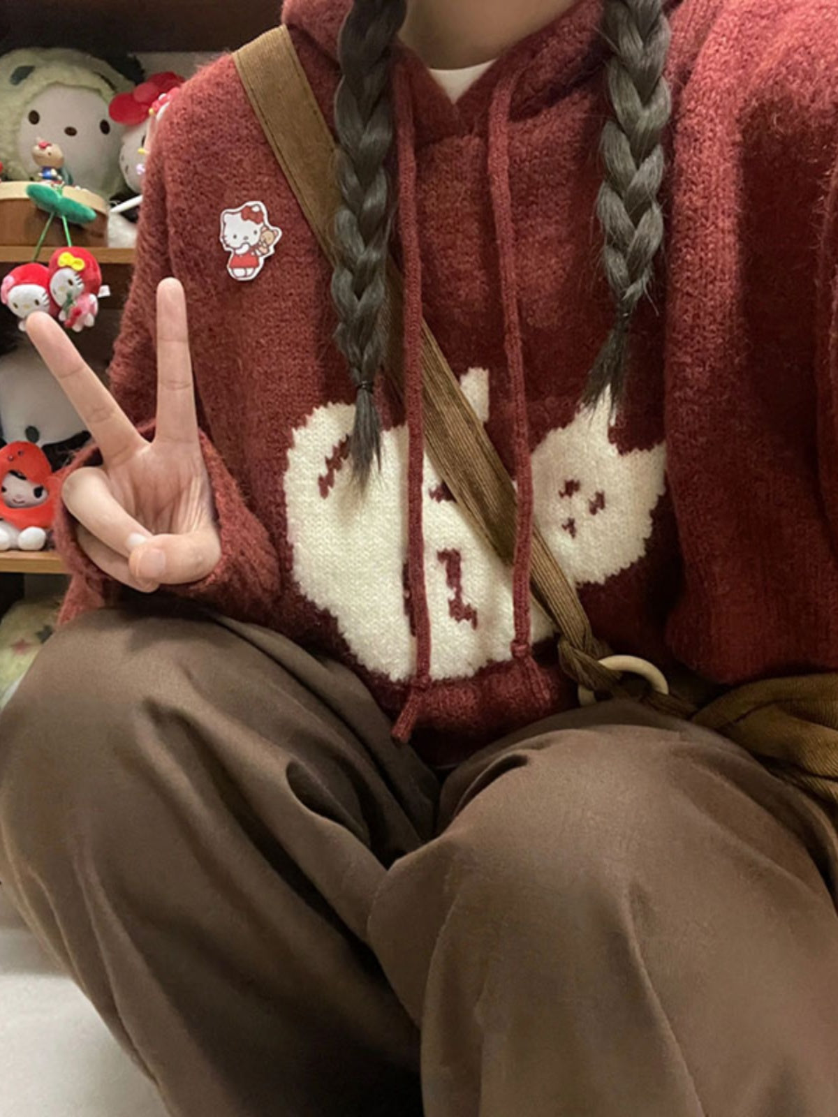 Retro Cartoon Cat Jacquard Hooded Sweater