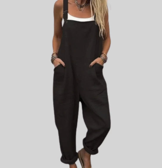Vintage Print Loose Sleeveless Jumpsuit